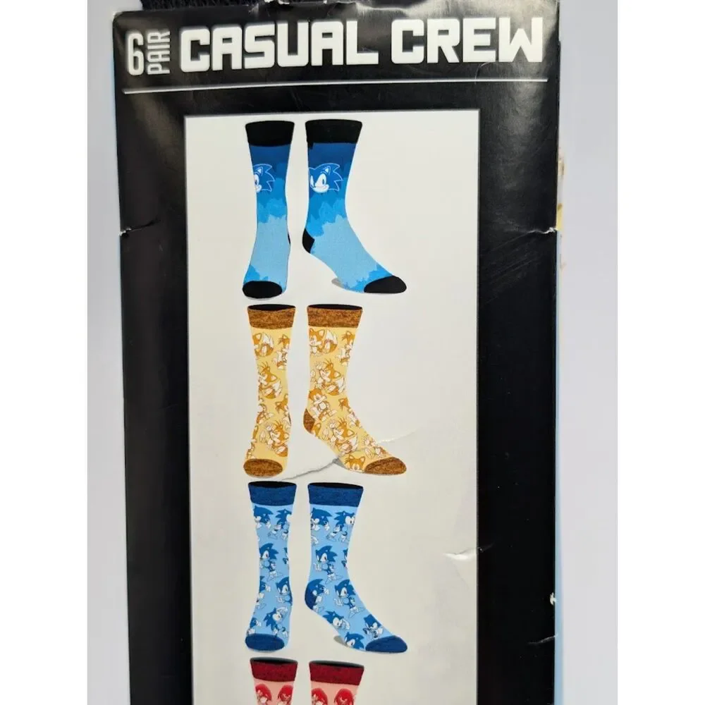Sonic The Hedgehog 6 Pair Casual Crew Size 8-12 Bioworld Sega 80s Retro